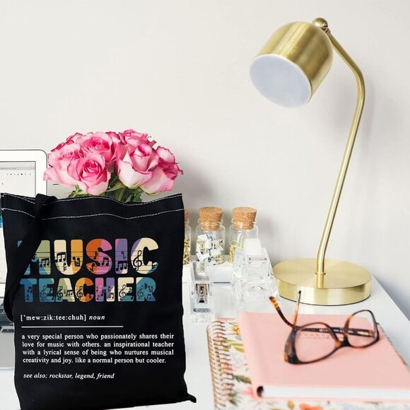 Music Teacher Tote Bag Canvas Gift for Piano Guitar Violin Appreciation - Picture 2 of 7